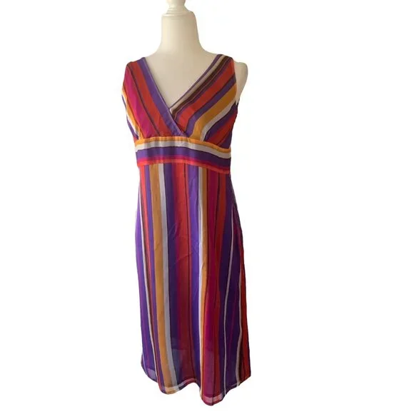 Escada Sport Striped Silk A-Line Midi Dress Women's Size L Escada Sport Striped Silk A-Line Midi Dress Women's Size L